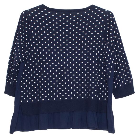 Chaps Sweater 3/4 Sleeve Polka Dot Cottage Preppy Classic Feminine Retro Blue 2X - Picture 2 of 7